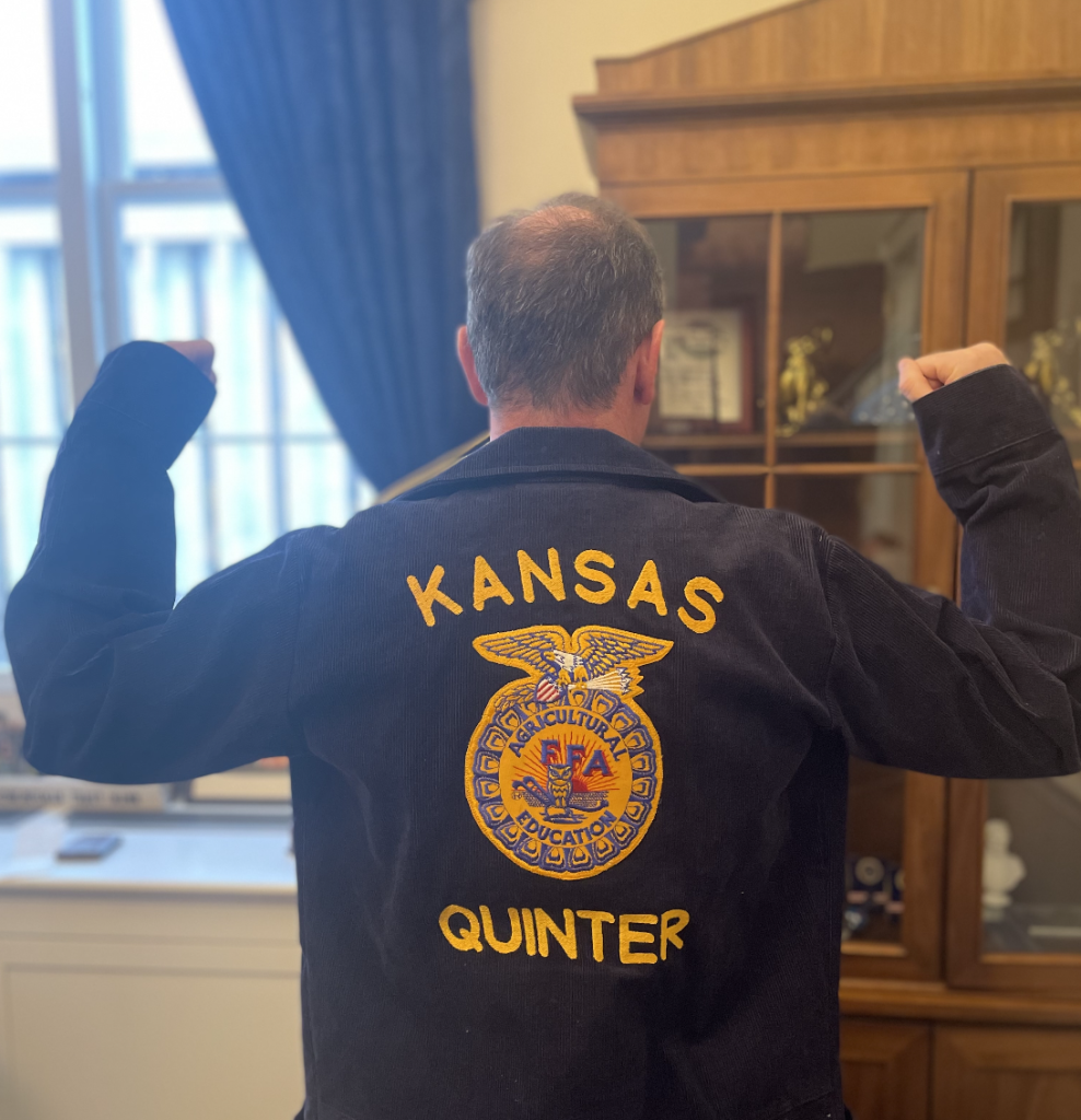 Tracey Mann honors his Kansas FFA roots by proudly wearing his corduroy jacket. Photo courtesy of the Office of Congressman Tracey Mann (KS-01).